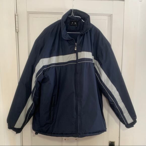 Navy blue and silver Fleece lined Zip up jacket with hide away hood - Picture 7 of 15